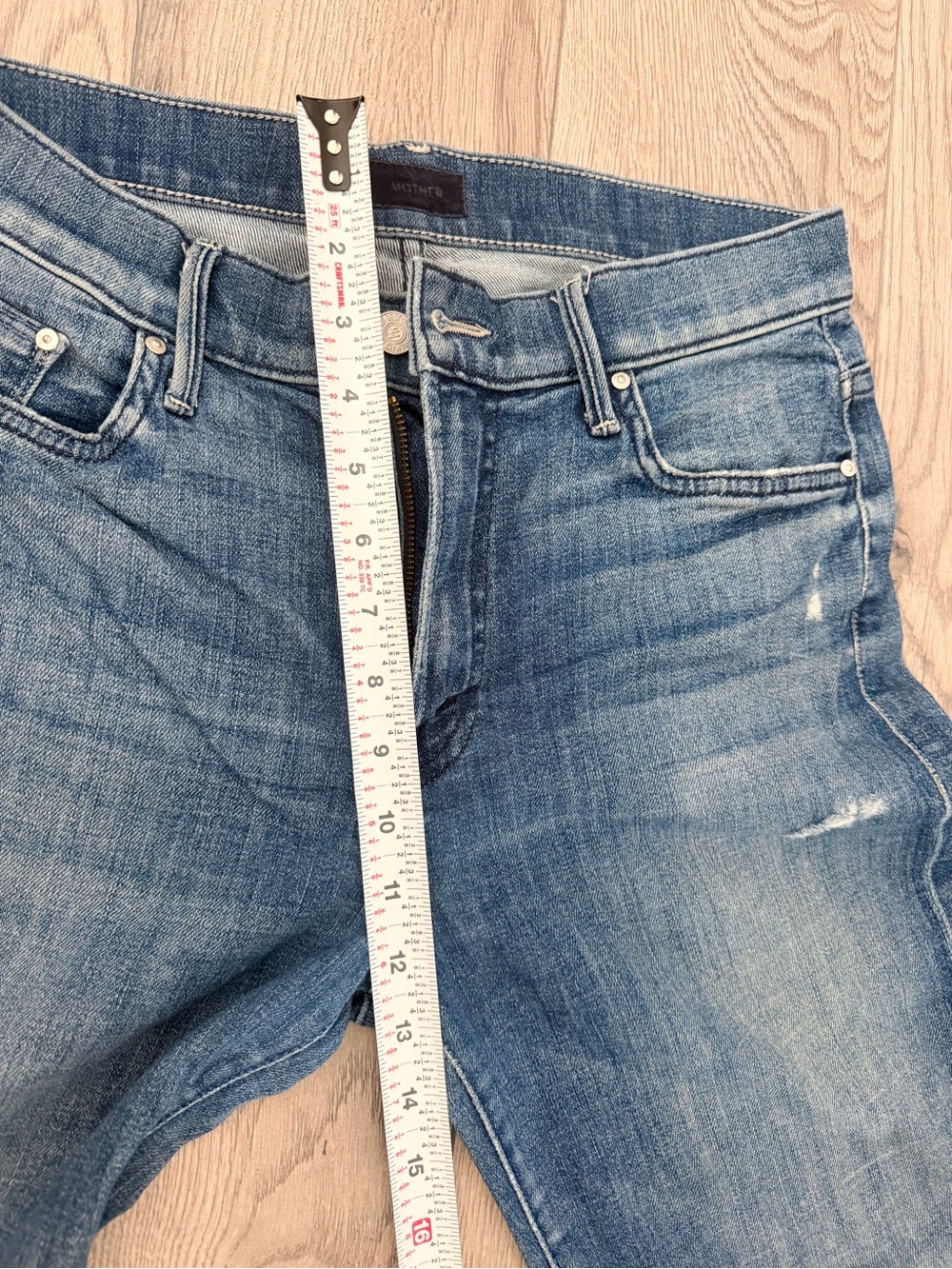 MOTHER Distressed High-Rise Straight Crop Jeans in Medium Blue Wash - Picture 16 of 16